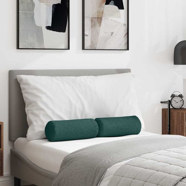 vidaXL Bolster Pillows 2 pcs Dark Green &Oslash; 15 x 40 cm Fabric