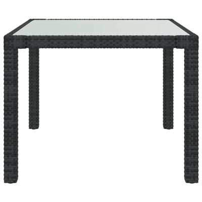 vidaXL Garden Table 90x90x75 cm Tempered Glass and Poly Rattan Black