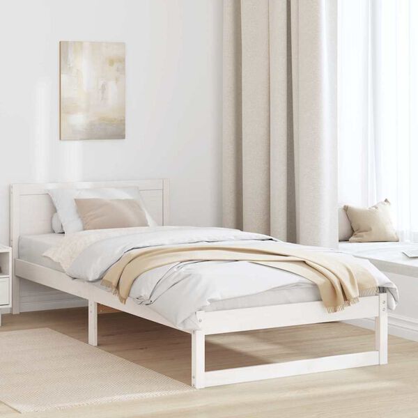 vidaXL Bed Frame with Headboard White 90 x 190 cm Solid Pine Wood