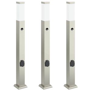 vidaXL Bollard Lights with Sensor&Outlet 3 pcs 80 cm Stainless Steel IP44
