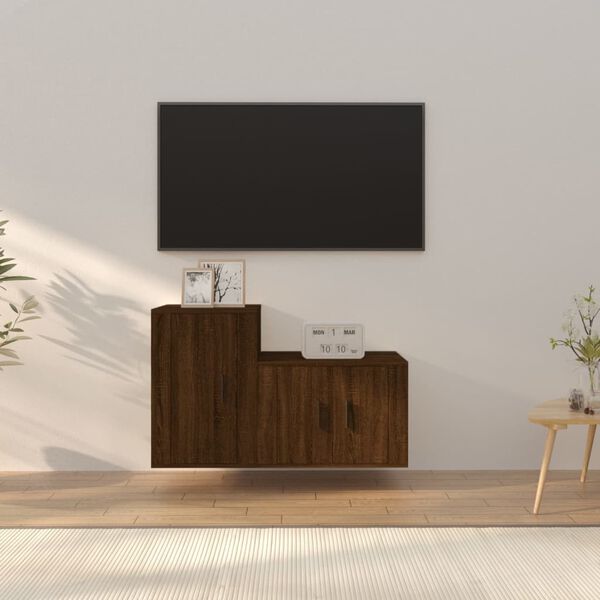 vidaXL 2 Piece TV Cabinet Set Brown Oak Engineered Wood