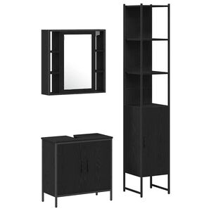 vidaXL Bathroom Vanity Units with Shelf 3 pcs Black Engineered wood