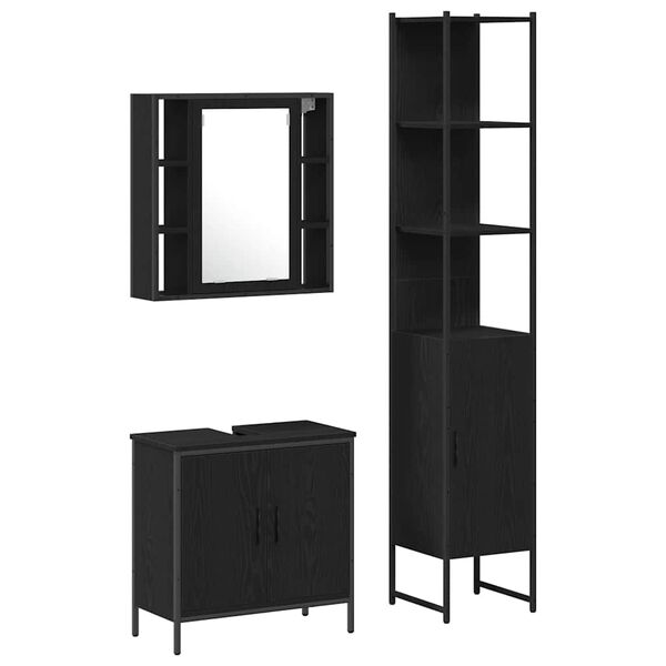 vidaXL Bathroom Vanity Units with Shelf 3 pcs Black Engineered wood