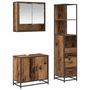 vidaXL Bathroom Furniture Set with Door 3 pcs Old Wood Engineered Wood