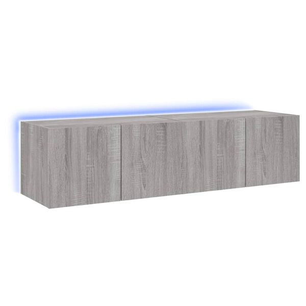 vidaXL TV Wall Cabinets with LED Lights 2 pcs Grey Sonoma 60x35x31 cm
