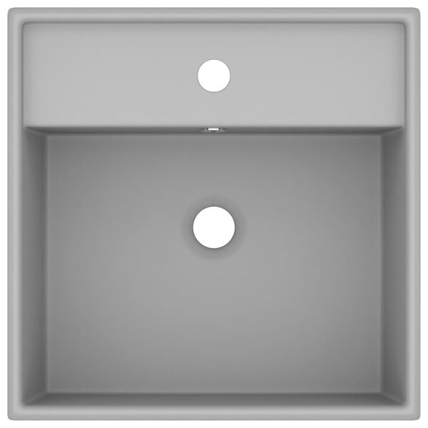 vidaXL Luxury Basin Overflow Square Matt Light Grey 41x41 cm Ceramic