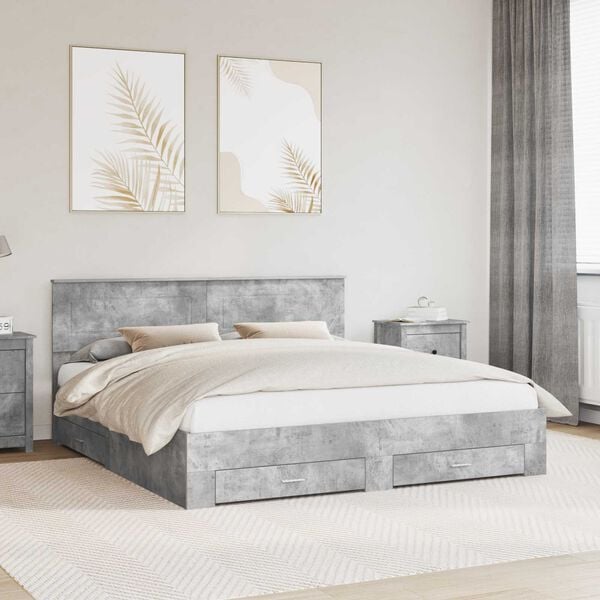 vidaXL Bed Frame Concrete Grey 200 x 200 cm Engineered Wood