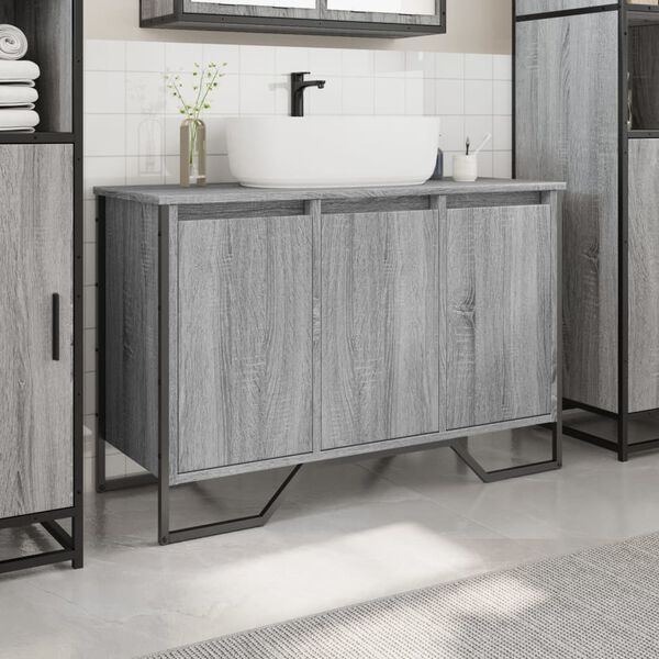 vidaXL Bathroom Sink Cabinet Grey Sonoma 91x35x60 cm Engineered Wood