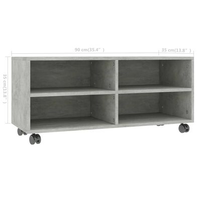 vidaXL TV Cabinet with Castors Concrete Grey 90x35x35 cm Engineered Wood