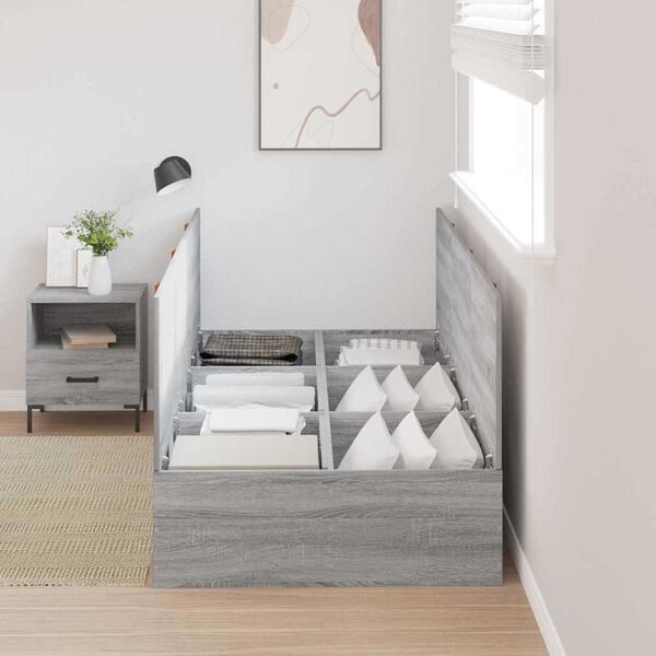vidaXL Storage Bed Frame Grey Sonoma 100 x 200 cm Engineered Wood