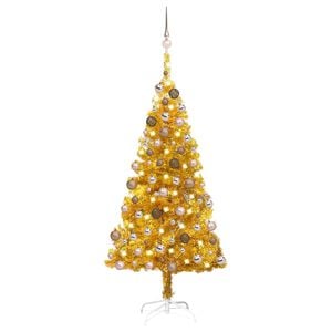 vidaXL Artificial Pre-lit Christmas Tree with Ball Set Gold 120 cm PET