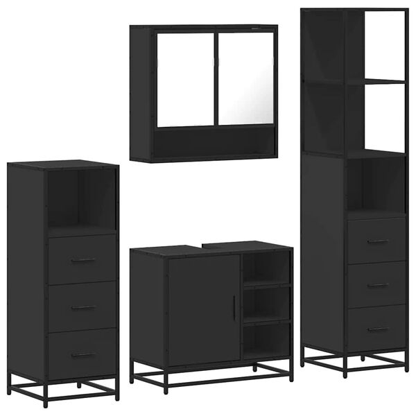 vidaXL 4&nbsp;Piece Bathroom Furniture Set&nbsp;Black Engineered Wood
