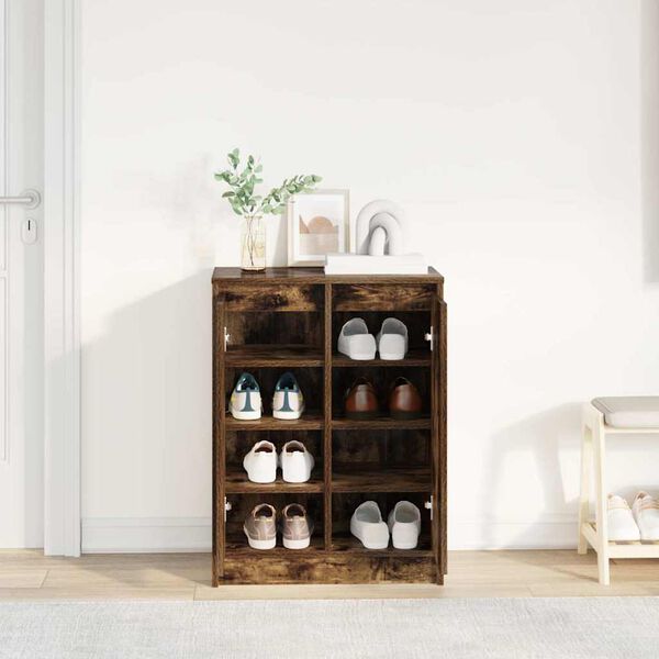 vidaXL Shoe Cabinet Smoked Oak 57x34x76 cm Engineered Wood