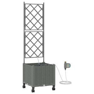 vidaXL Garden Planter with Irrigation&Wheels Light Grey PP