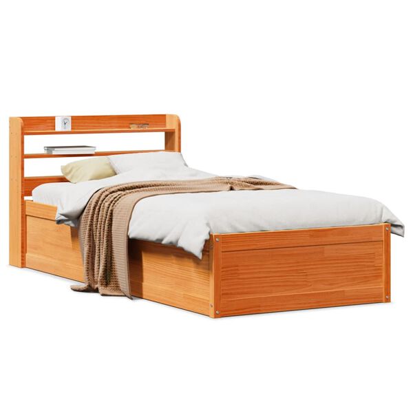 vidaXL Bed Frame with Headboard Wax Brown 90x190 cm Single Solid Wood Pine