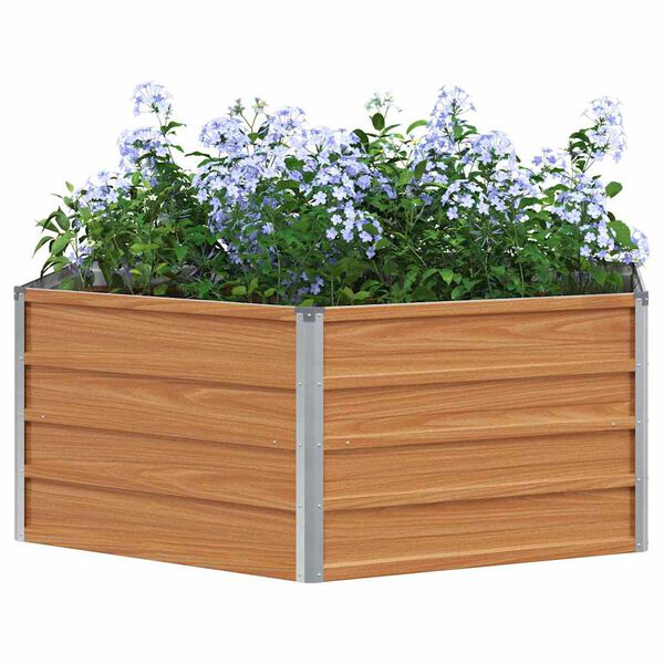 vidaXL Raised Garden Bed Wood Look 129 x 129 x 45 cm Galvanised Steel