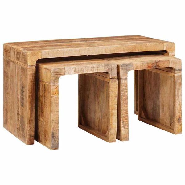 vidaXL Nesting Table 3 pcs Brown Solid Mango Wood