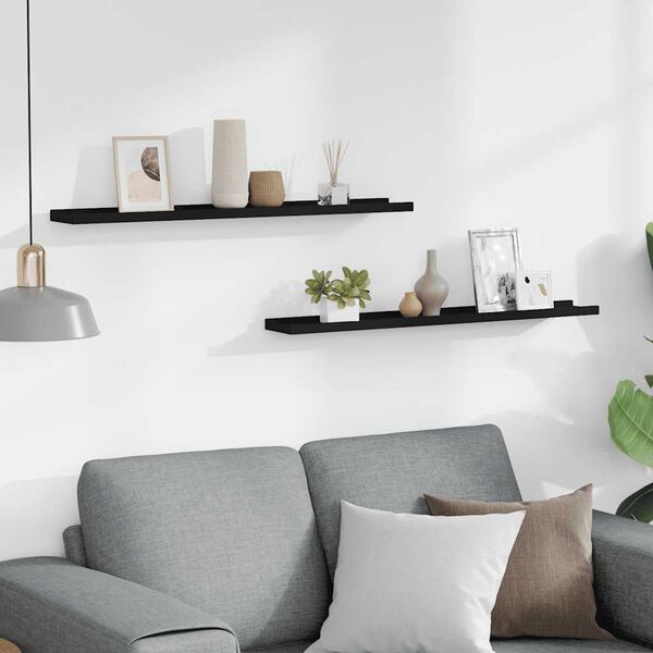 vidaXL Picture Frame Ledge Shelves 2 pcs Black 80x9x3 cm MDF