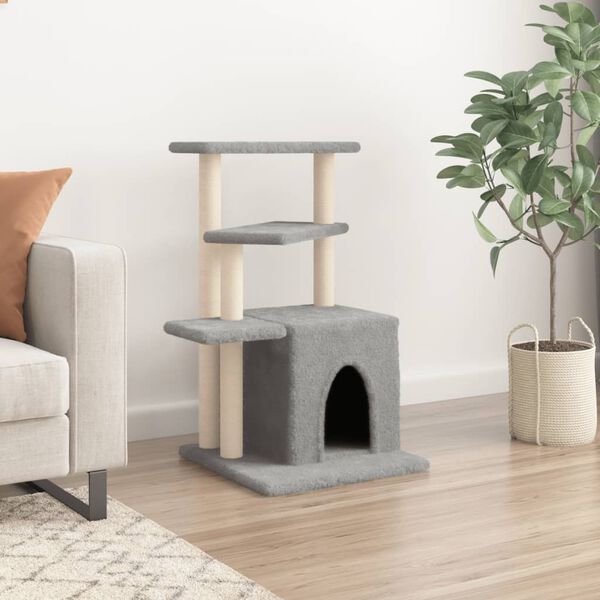 vidaXL Cat Tree with Sisal Scratching Posts Light Grey 83.5 cm