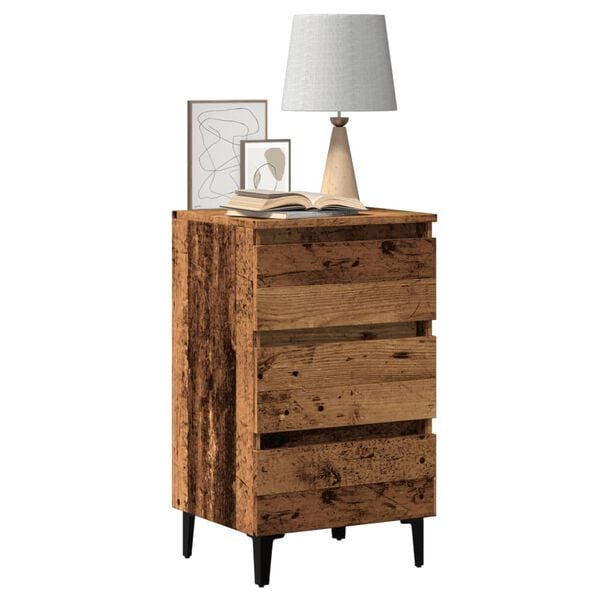 vidaXL Bed Cabinet with Metal Legs Old Wood 40x35x69 cm