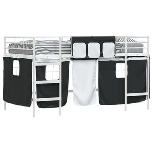 vidaXL Kids'Loft Bed Frame with Curtains White and Black 107 x 200 cm