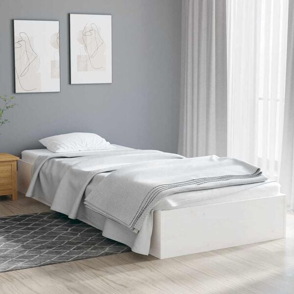 vidaXL Bed Frame without Mattress White Solid Wood 75x190 cm Small Single