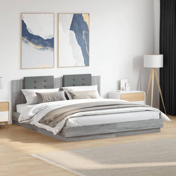 vidaXL Bed Frame with LED without Mattress Grey Sonoma 160x200 cm