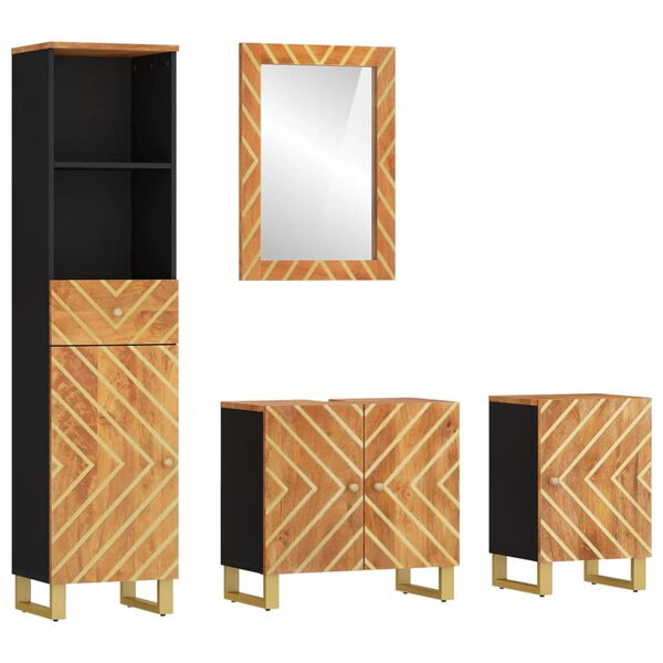 vidaXL 4 Piece Bathroom Cabinet Set Brown and Black Solid Wood Mango