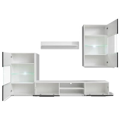 vidaXL Five Piece Wall Display Cabinet TV Unit with LED Lighting Black
