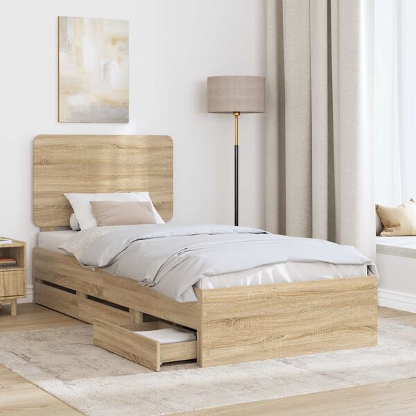 vidaXL Bed Frame with Drawer Sonoma Oak 90 x 200 cm Engineer Wood