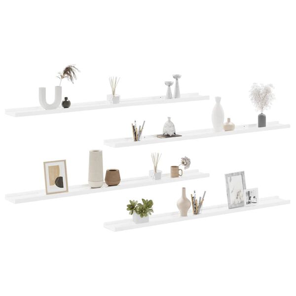 vidaXL Wall Shelves 4 pcs High Gloss White 115x9x3 cm