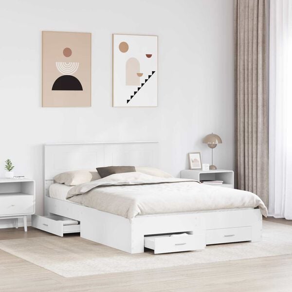 vidaXL Bed Frame with Headboard White 140 x 190 cm Engineered Wood