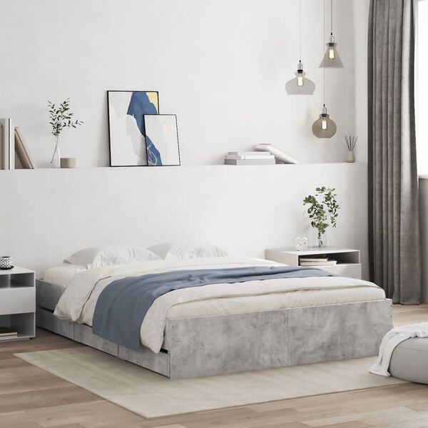 vidaXL Bed Frame with Drawers without Mattress Concrete Grey 150x200 cm King Size