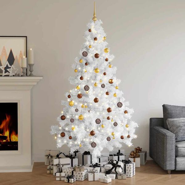 vidaXL Artificial Half Pre-lit Christmas Tree with Ball Set White 210 cm