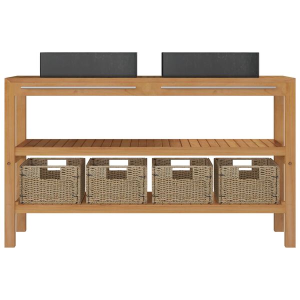 vidaXL Bathroom Vanity Cabinet Solid Teak with Sinks Marble Black