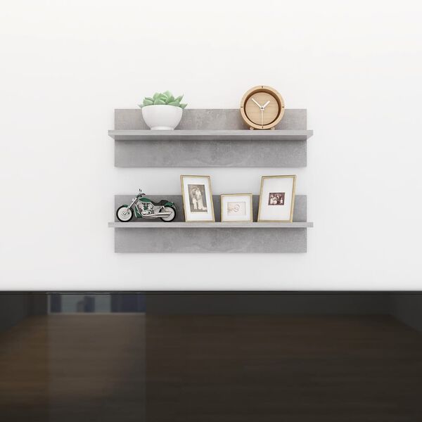 vidaXL Wall Shelf 2 pcs Concrete Grey 60x11.5x18 cm Engineered Wood