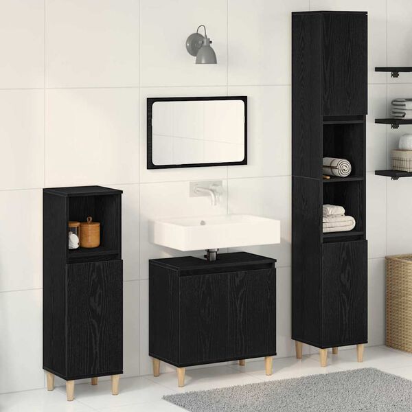 vidaXL Bathroom Furniture Set Wall-mounted with Door 3 pcs Black Oak