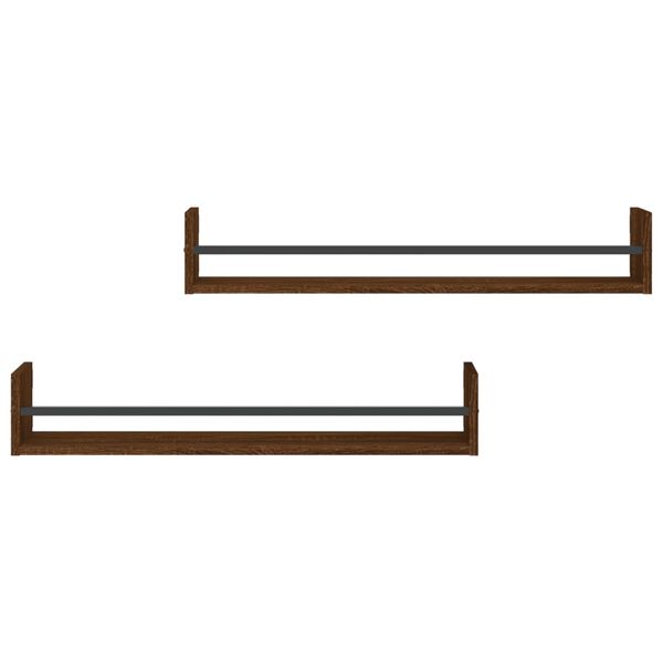 vidaXL Wall Shelves with Bars 2 pcs Brown Oak 80x16x14 cm
