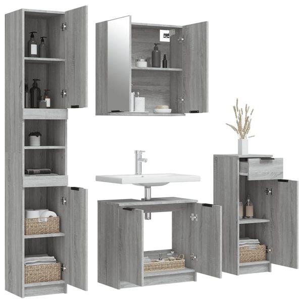 vidaXL 4 Piece Bathroom Cabinet Set Grey Sonoma Engineered Wood