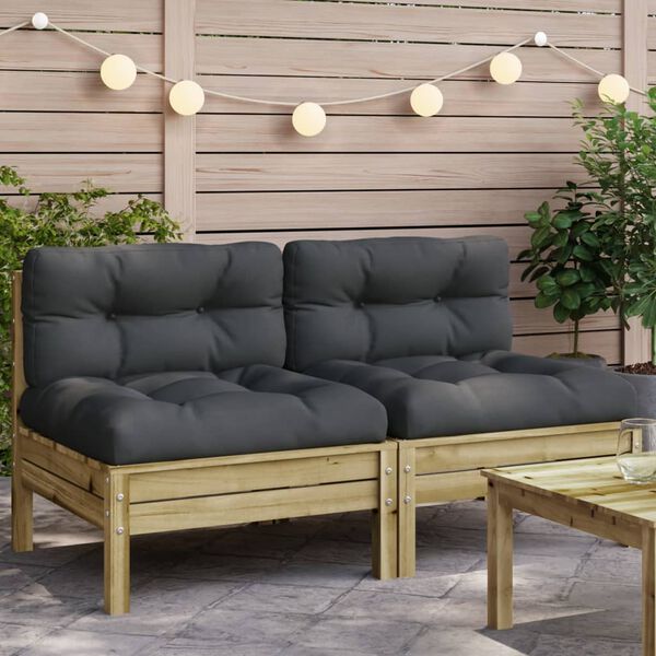 vidaXL Garden Sofa Armless with Cushions 2 pcs Impregnated Wood Pine