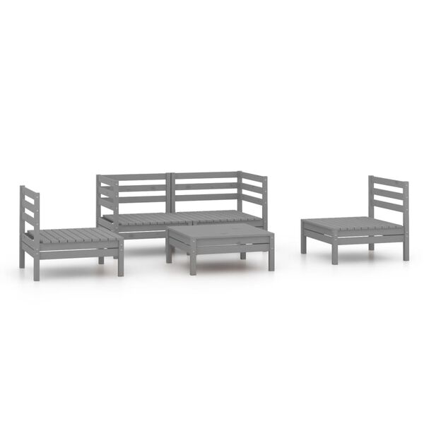 vidaXL 5 Piece Garden Lounge Set Grey Solid Pinewood