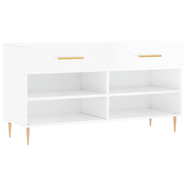 vidaXL Shoe Bench High Gloss White 102x35x55 cm Engineered Wood