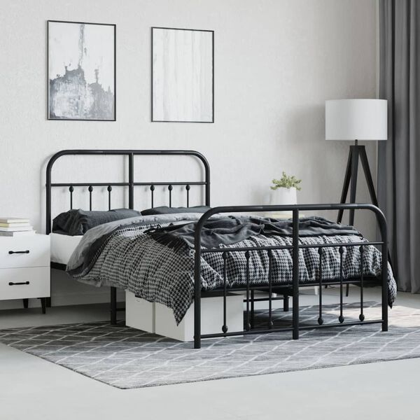 vidaXL Metal Bed Frame without Mattress with Footboard Black 120x200cm