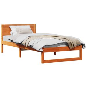 vidaXL Bed Frame with Headboard Wax Brown 90 x 190 cm Solid Pine Wood