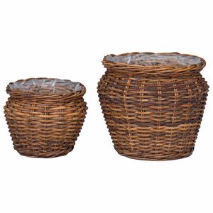 vidaXL Planter Basket with Storage 2 pcs Brown Lacak Rattan