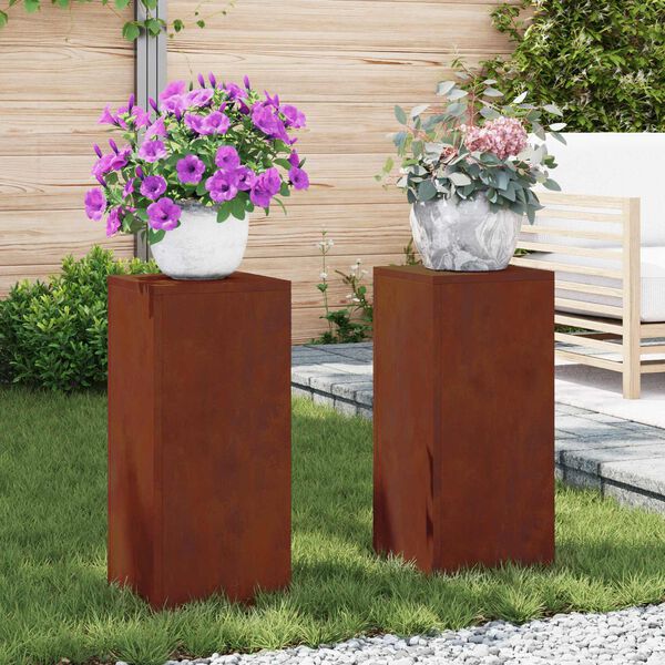 vidaXL Plant Stand 2 pcs Rusty 24 x 24 x 55 cm Weathering Steel