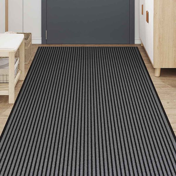 vidaXL Doormat Stripe Black and Grey 115x500 cm