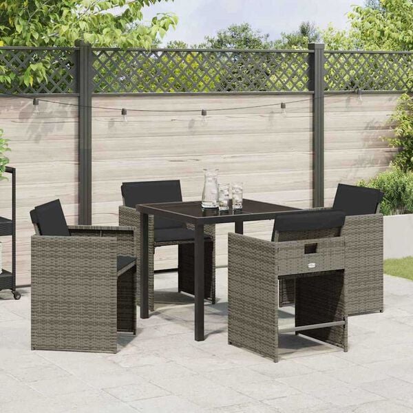 vidaXL Garden Dining Set 5 pcs Grey Poly Rattan