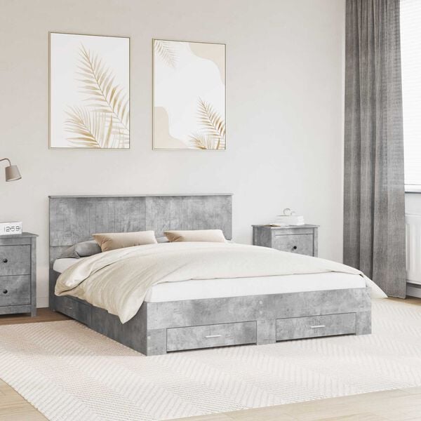 vidaXL Bed Frame Concrete Grey 160 x 200 cm Engineered Wood