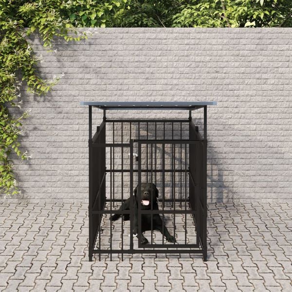 vidaXL Outdoor Dog Kennel with Roof Steel 1.88 m&sup2;